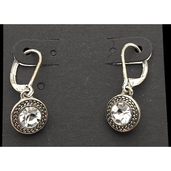Vintage Napier Round Rhinestone Dangle Earrings 1 " Drop