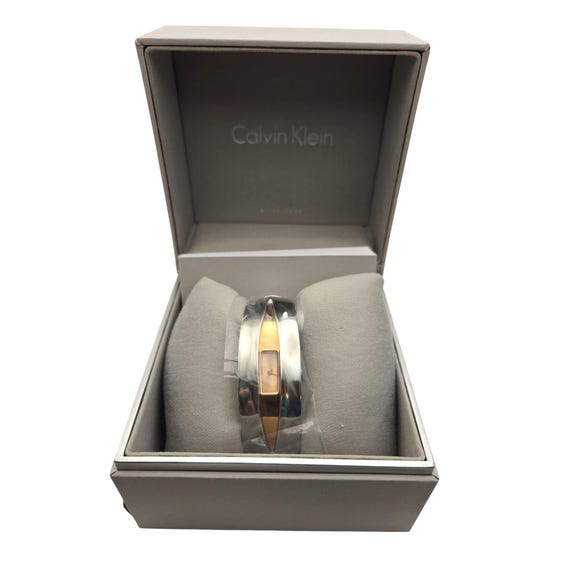 Calvin Klein Ladies Vintage Like New Latch Bangle Watch Two-Tone Swiss Made Elegant Design GREAT GIFT !