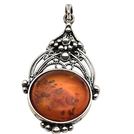 Vintage Baltic Amber & Sterling Silver 925 Pendant