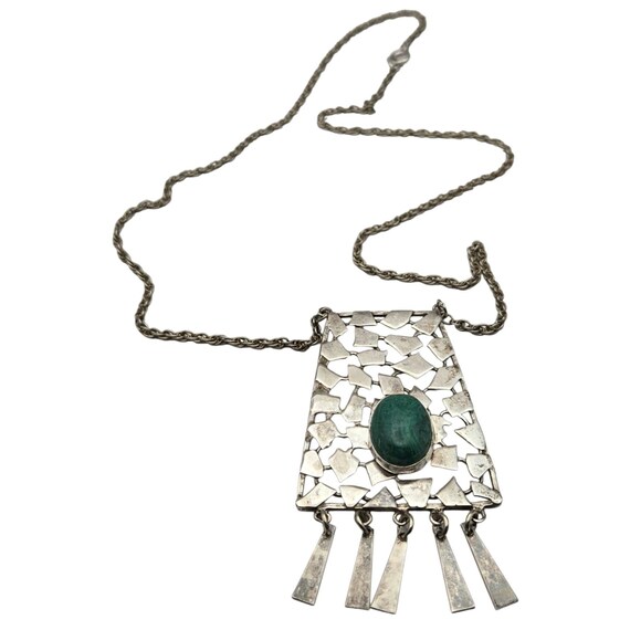 Vtg Sterling Silver Eilat Cabochon Pendant Necklace With Intricate Silver Detail Marked Israel 925 Unique Statement Jewelry