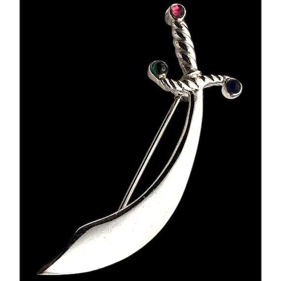 Vintage Trifari Sword Brooch With Colored Gemstones