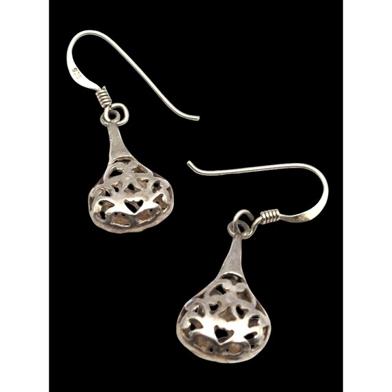 Sterling Silver Reticulated Heart Tear Drop Earrings