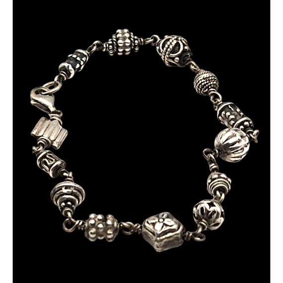 Vintage Sterling Silver Beaded Charm Bracelet 7 1/2 Inch