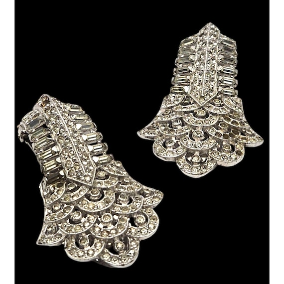 Art Deco Rhinestone & Filigree Fur / Dress Clips Vintage Jewelry 1930's