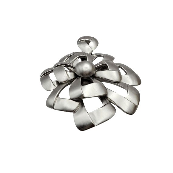 Vintage Crown Trifari Silver Tone Flower Pendant Mid-Century Modernist Design 3" x 3"