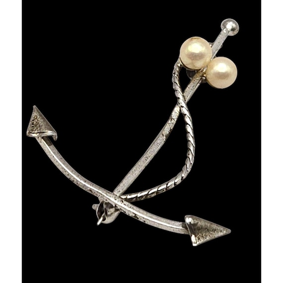 Vtg DCE Curtis Sterling Silver Anchor Brooch With Pearl Accents Circa 1960s Nautical Pin
