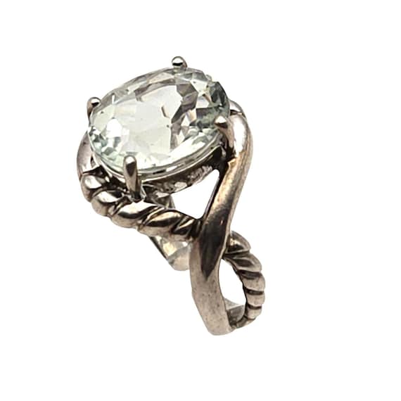 Vtg Sterling Silver Oval Gemstone Ring With Twisted Band Design Size 5