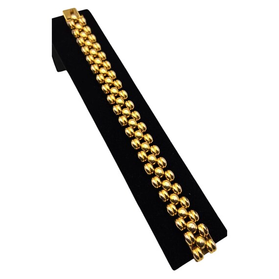 Vintage Swiss Made Panther Link Gold Plated Bracelet With 2 Micron Plaque Orl Finish Classic Double Row Design 7.5 Inches Long