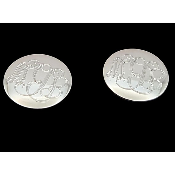 Vintage Sterling Silver Monogram Initial Disk Stud Earrings 3/4 "