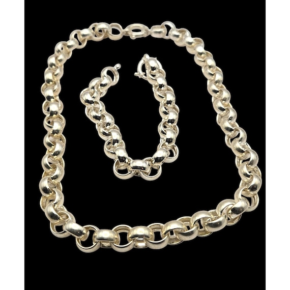 Vtg Premier Designs Silver-Tone Hoop Chain Necklace & Bracelet Set 18 " and 8 "