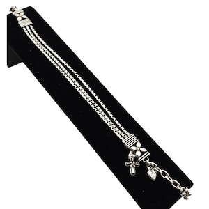 Vtg Brighton Silver Tone 3 Strand Bracelet W/ Floral & Heart Charms 8"x3/8" Womens Fashion Jewelry