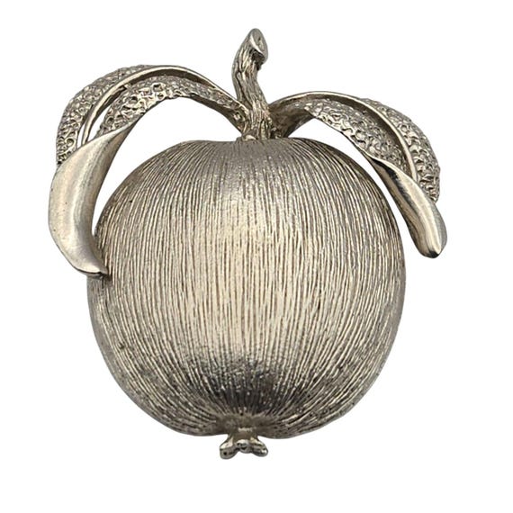 Vintage Sarah Coventry Apple Brooch/Pendant Brushed Silver Finish 2 1/4 " x 1 3/4 "