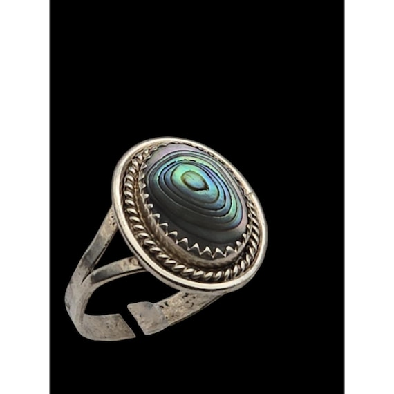 Vintage Abalone & Silver Cabochon Dome Ring Size 8