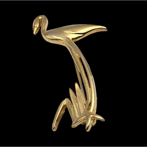 Vintage Gold-Tone Crane / Heron / Egret  Bird Brooch Pin