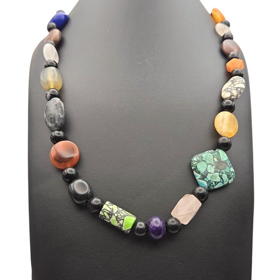 Vintage Multi-Stone Agate Beaded Necklace 10 1/2 " Great Gift