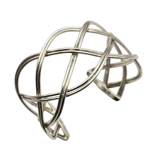 Vtg Sterling Silver Celtic Open Knot Cuff Bracelet Handmade 925 Marked Elegant Open Weave Design Women's Jewelry
