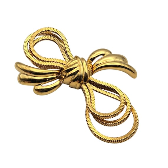Vintage Monet Gold Tone Bow Brooch Pin Gift Idea