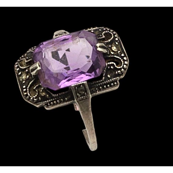 Antique Sterling Silver & Amethyst Ring With Intricate Detailing