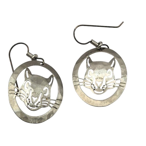 Vtg Wild Bird Bobcat Cutout Earrings Sterling Silver Pierced Dangle Jewelry