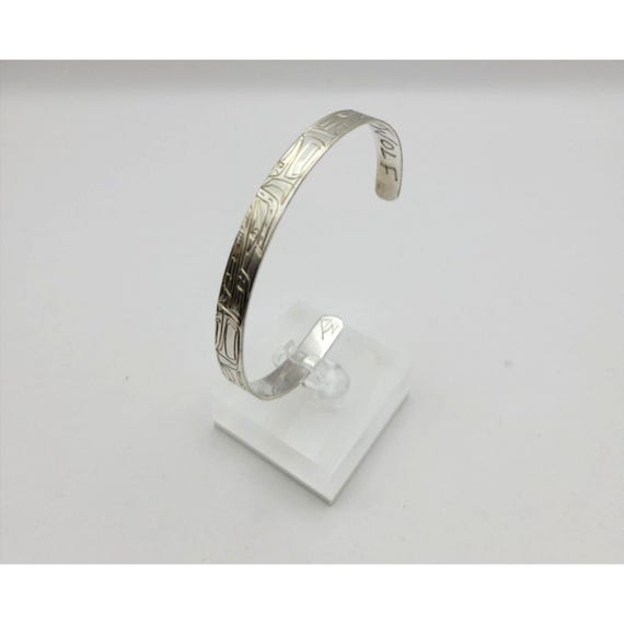 Vintage WOLF Engraved Cuff  Bracelet Signed ND