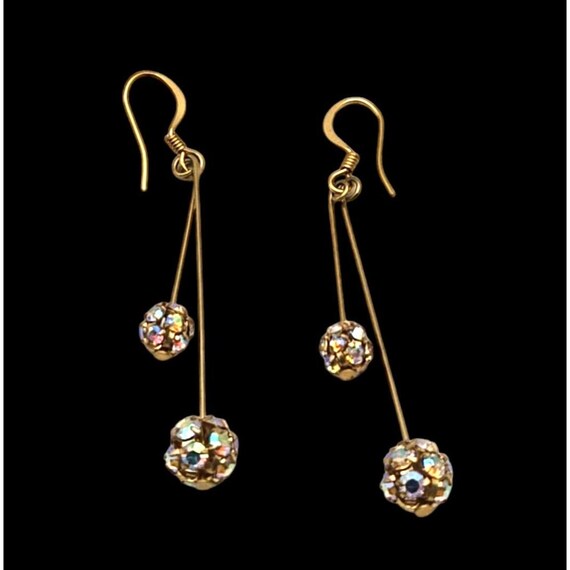 Gold & AB Crystal Ball Drop Earrings With Fish Hook Backs
