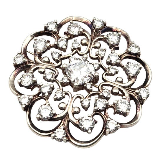 Vtg Sterling Silver CZ Filigree Brooch Pin Sparkly Design Marked JCM 925 China Elegant Jewelry Accent
