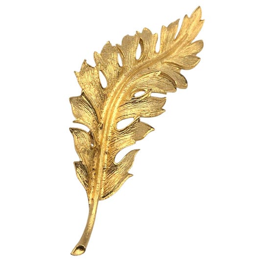 Vintage Gold Tone Coro Leaf Brooch Pin Signed 1961