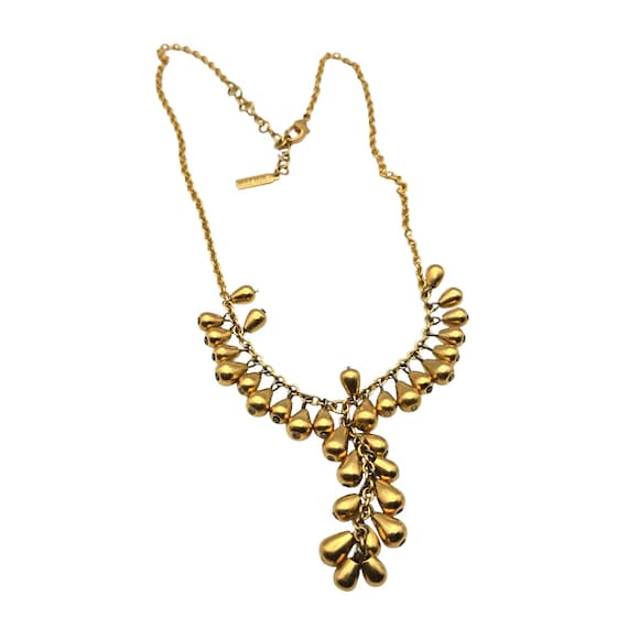 Vtg Napier Gold Tone Runway Couture Bib Necklace With 18" Chain & 2" Center Fan Drop