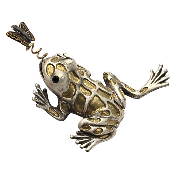 Vintage Frog & Butterfly Brooch Pin Gold - Silver Tone Metal