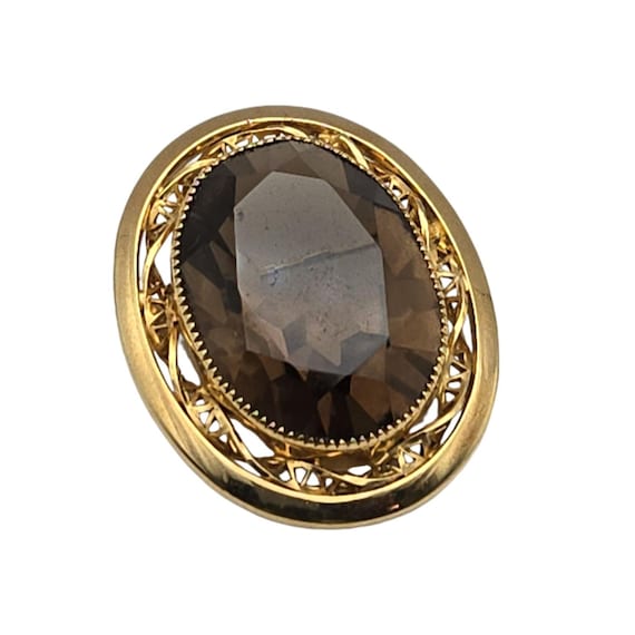 Vintage CATAMORE 12Kt Gold Filled Oval Smoky Quartz Brooch Pin