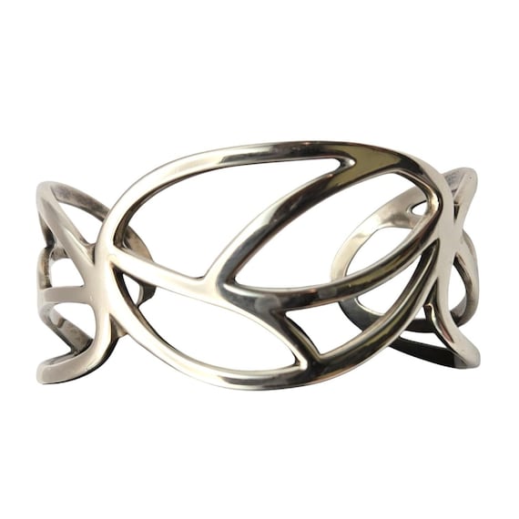 Vtg. Retired James Avery Spring Leaf Cuff Bracelet Sterling Silver 925 Artist Signed Elegant Openwork Design
