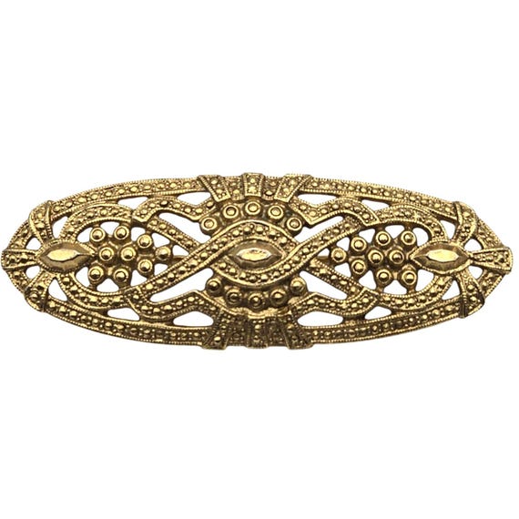 Vtg Art Nouveau Art Deco Goldtone Filigree Oval Brooch Pin By 1928 Jewelry