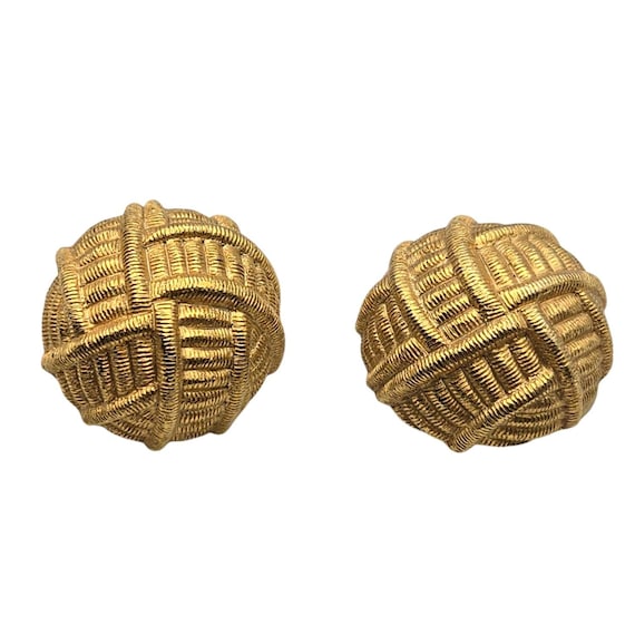 Vintage Givenchy Dome Basket Weave Gold-Tone Ball Clip-On Earrings
