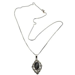 Sterling Silver Vintage Style Necklace With Black Onyx Pendant