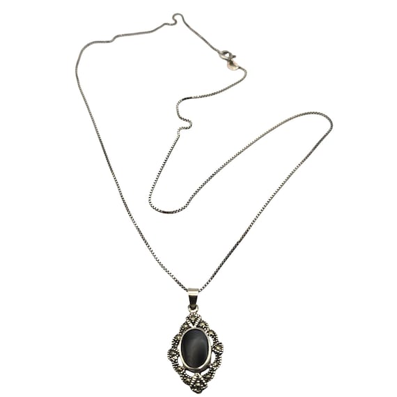 Sterling Silver Vintage Style Necklace With Black Onyx Pendant
