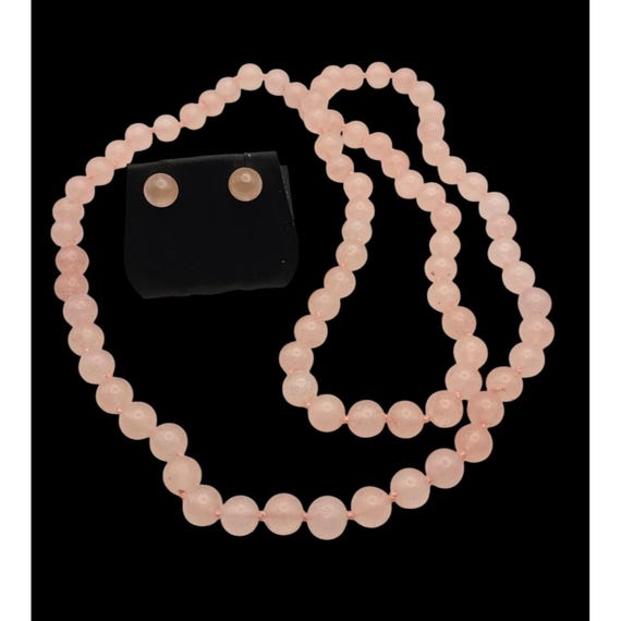 Vintage Rose Quartz Beaded Necklace & Stud Earrings Set 14 "