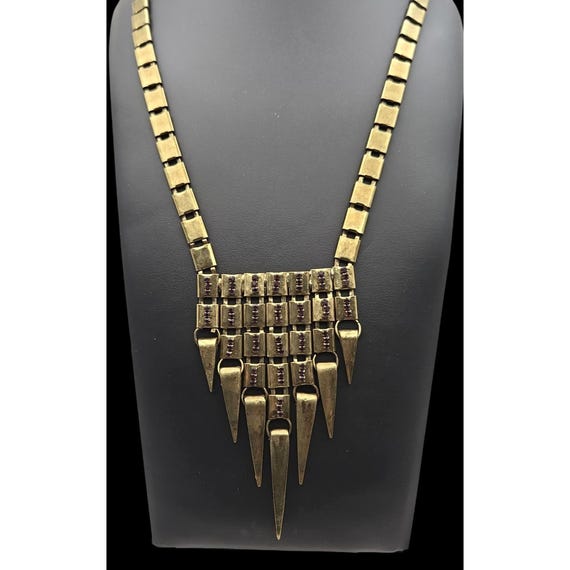 Vintage Steve Madden Art Deco Style Necklace Brass & Purple Accents 17 1/2 "