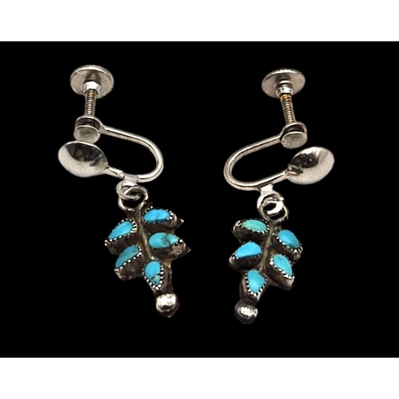 Vintage Sterling Silver & Turquoise Screw Back Leaf Earrings