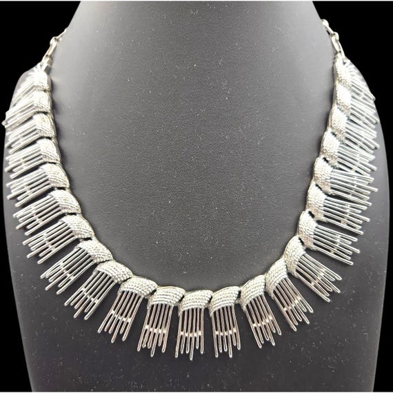 Vintage Sarah Coventry MCM Silver-Tone Geometric Fringe Necklace 15 " X 1 "