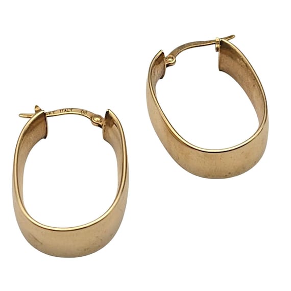 Vtg 14 Kt Yellow Gold Oval Hoop Earrings 1" Hoops W/ 1/4" Width