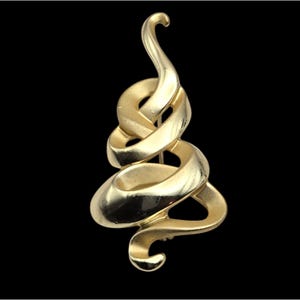 Vintage Gold-Tone Abstract MCM Swirl Brooch Pin Jewelry 2 3/4 &quot; X 1 1/8 &quot;