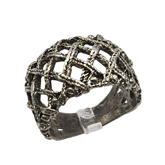 Sterling Silver Basket Weave Band Ring Size 8 Custom Made Artisan Vintage Style Jewelry