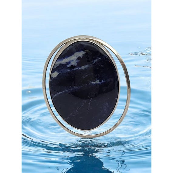 Vintage Sterling Silver 925 Oval Blue Sodalite Brooch Pin
