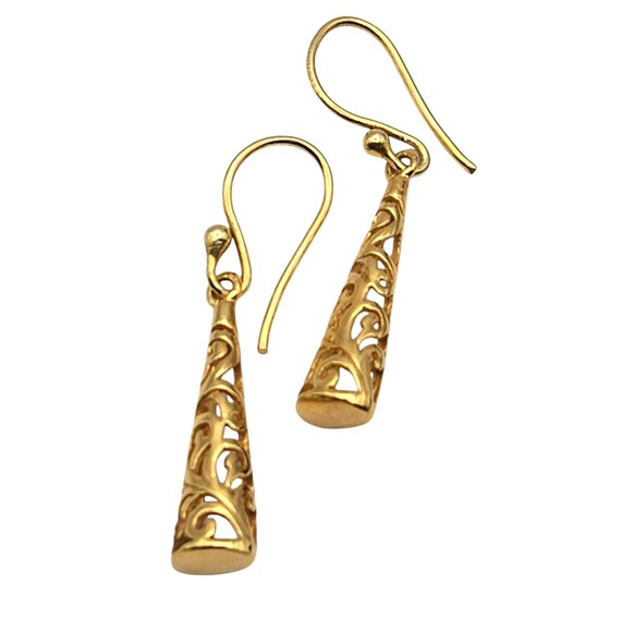Vintage Gold Vermeil Sterling Silver Dangle Earrings With Ornate Filigree Design