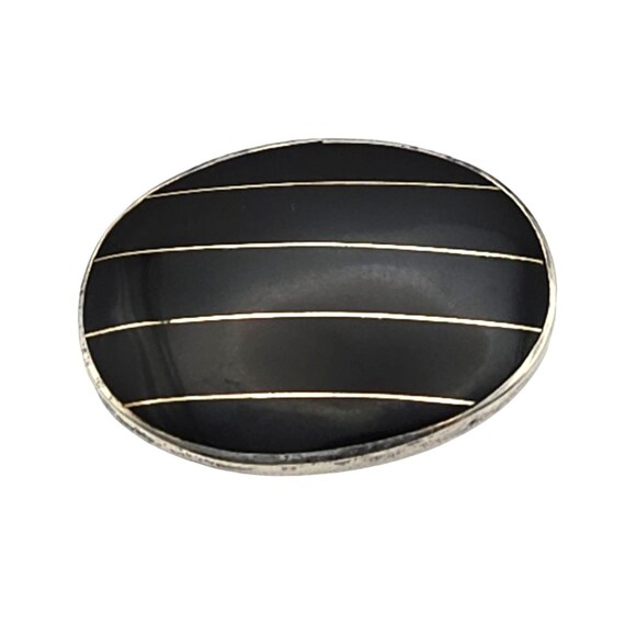 Vintage Sterling Silver & Onyx Oval Brooch Pin CII Mexico