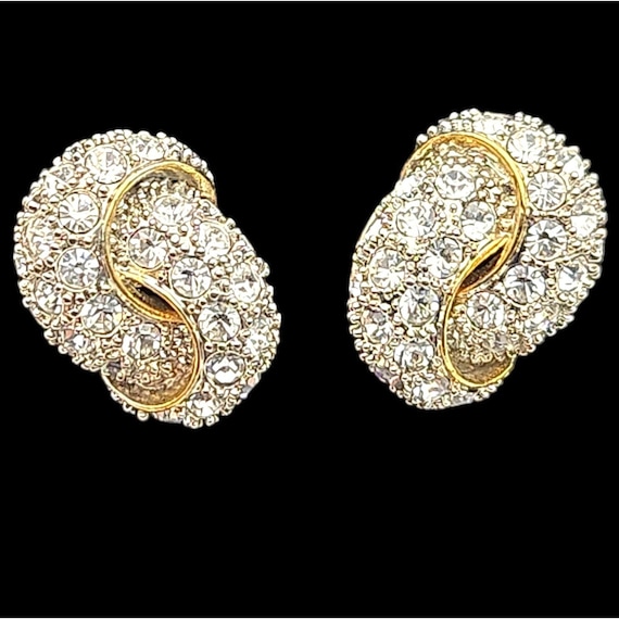Vintage Swarovski Crystal Pave' Stud Earrings With Gold Tone