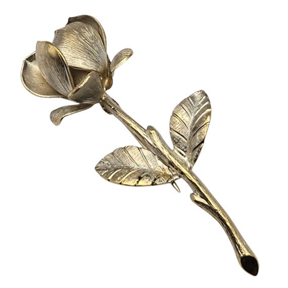 Vintage Giovanni Rose Brooch Pin Silver Tone W/ Gold Vermeil Finish 2"x7/8" Elegant Floral Design