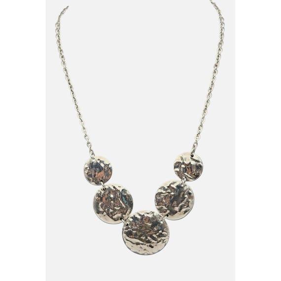 Vtg Milor Italy Stainless Steel Disk Choker Necklace 20" W/ Graduated Sculpted Disks