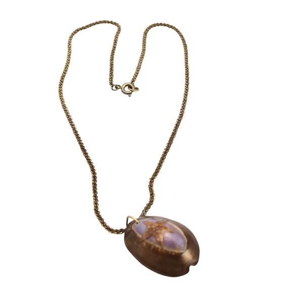 Cowrie Shell Pendant Necklace On Gold-Tone Chain 9 "