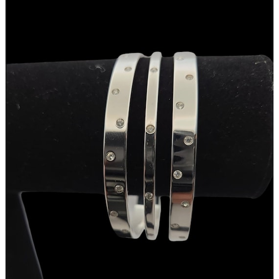 Vintage Silver Swarovski Crystal Bangle Bracelet Set With Brilliant Round Cut Crystal Accents